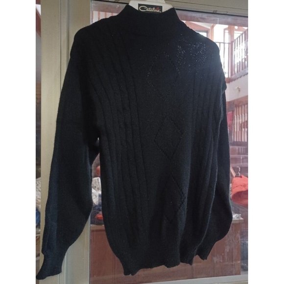 Vintage Rainbow Ridge Black Sweater Long Sleeve BOHO Medium - Picture 2 of 2